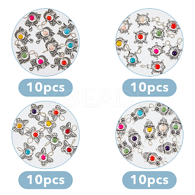 40Pcs 4 Styles Antique Silver Plated Alloy Synthetic Turquoise Pendants FIND-HY0001-65-1