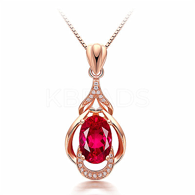 Teardrop 925 Sterling Silver Pave Natural Red Tourmaline Pendant Necklaces for Women FS-WG59C11-01-1