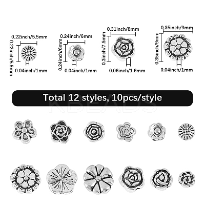 120Pcs 12 Styles Tibetan Style Alloy Beads TIBEB-SC0001-53-1