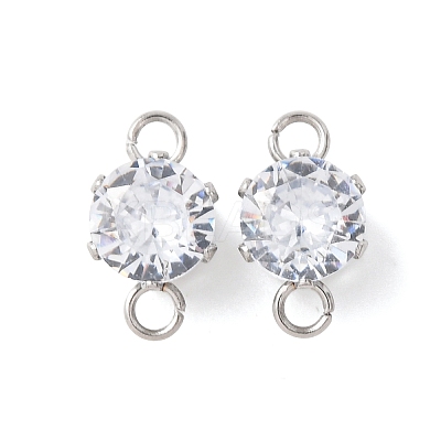 304 Stainless Steel Micro Pave Cubic Zirconia Connector Charms STAS-H240-50P-01-1