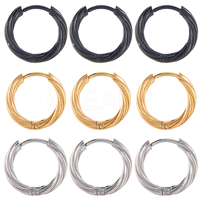 18Pcs 3 Colors 303 Stainless Steel Twist Hoop Earrings for Women EJEW-SC0001-81C-1