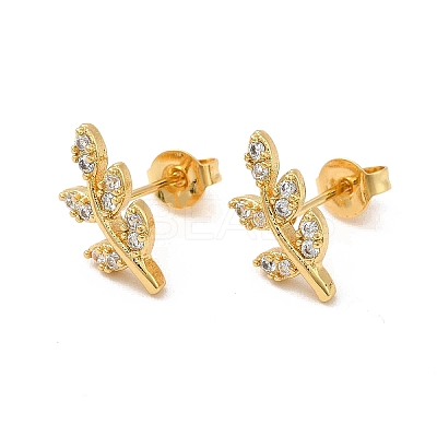 Cubic Zirconia Leaf Stud Earrings EJEW-F301-06-1