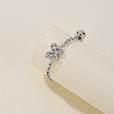 Vintage Minimalist Brass Cubic Zirconia Butterfly Adjustable Chain Women's Ring OU7920-1