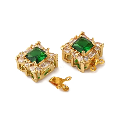 Rack Plating Square Brass Micro Pave Cubic Zirconia Box Clasps KK-F876-13G-1-1