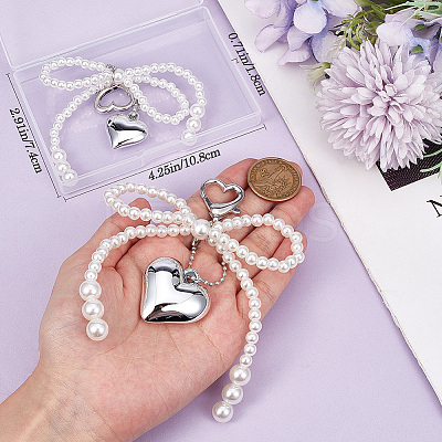2Pcs 2 Styles Heart & Bowknot Acrylic Imitation Pearls Pendant Decorations HJEW-BBC0001-04-1