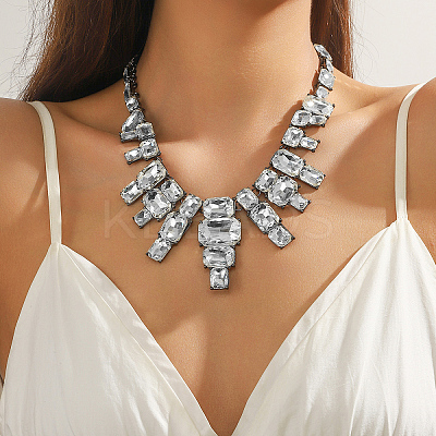 Exaggerated Party Zinc Alloy & Clear Glass Bib Necklaces for Glamorous Events RT5947-1
