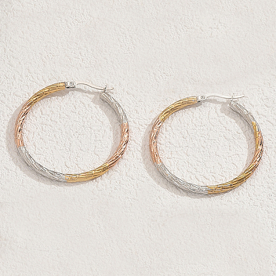 Stylish 201 Stainless Steel Two Tone Twist Hoop Earrings TX1050-2-1