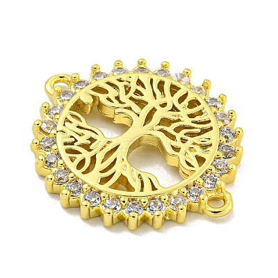 Rack Plating Brass Micro Pave Cubic Zirconia Tree of Life Links KK-B091-45G-1