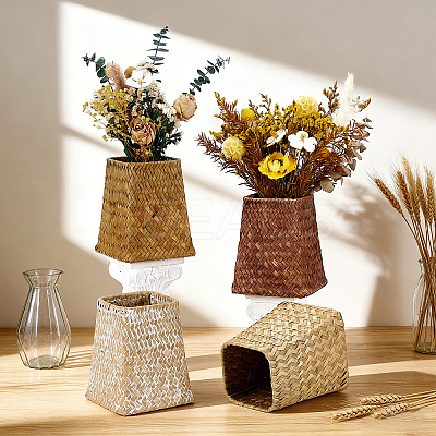 4Pcs 4 Colors Straw Wickerwork Flower Baskets AJEW-WA0004-20-1