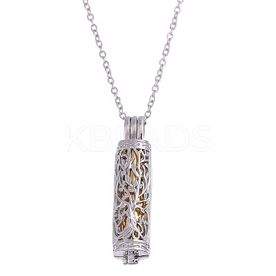 1Pc 304 Stainless Steel Tree of Life Hollow Column Pendant Pet Urn Ashes Necklaces NJEW-CA0001-28GP-1