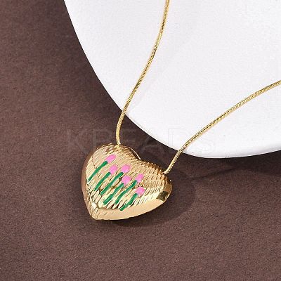 304 Stainless Steel Enamel Heart with Flower Pendant Necklaces for Women NJEW-D347-01G-01-1