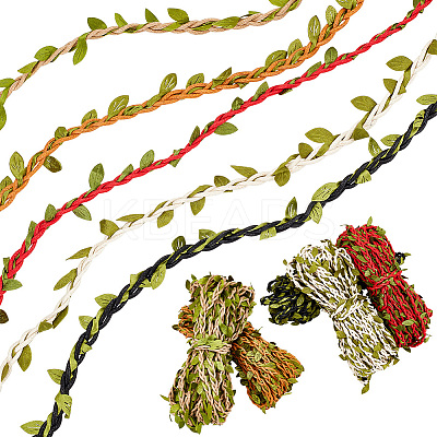 5 Bundles 5 Colors Wax Cotton Knitted Cord with Leaf Trimming OCOR-GA0001-65-1