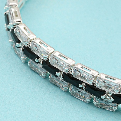 Rack Plating Brass Micro Pave Black Cubic Zirconia Rectangle Link Chain Bracelets BJEW-Q771-06S-01-1