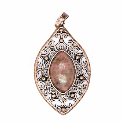 Retro Hollow Natural Rhodonite Pendants PW-WGEF371-07-1