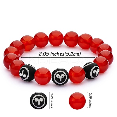 Natural Red Agate Round Beaded Stretch Bracelet BJEW-SW00077-08-1