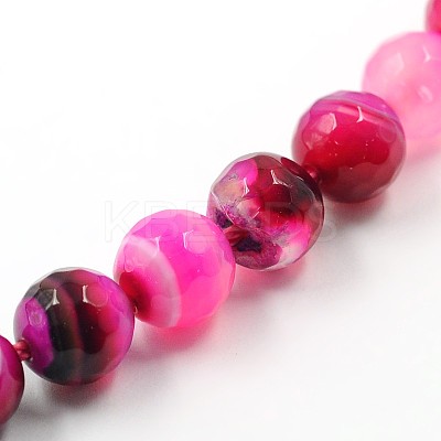Dyed Natural Striped Agate/Banded Agate Faceted Round Bead Strands G-O038-13-1