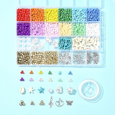 DIY Ocean Beach Theme Glass Seed Beaded Stretch Jewelry Set Kits DIY-FS0006-90-1