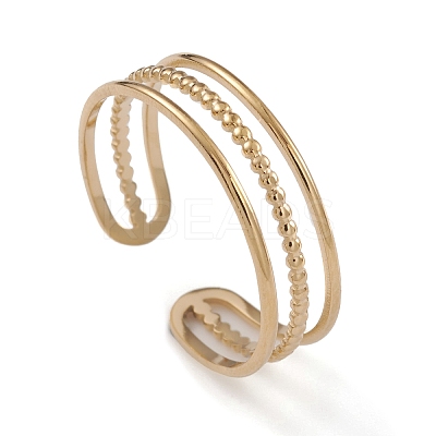 Ion Plating(IP) 304 Stainless Steel Triple Line Open Cuff Rings for Women RJEW-G285-73G-1