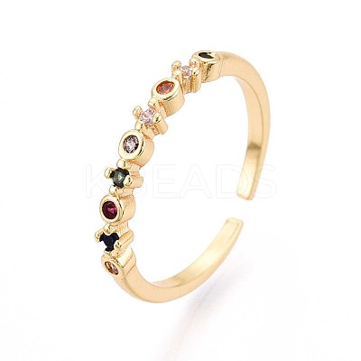 Brass Micro Pave Cubic Zirconia Cuff Rings for Women KK-T071-80G-1