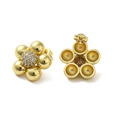 Flower Rack Plating Brass Micro Pave Cubic Zirconia Stud Earrings for Women EJEW-O001-06G-1