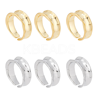 6Pcs 2 Colors Brass Wave Open Cuff Ring for Women RJEW-UN0002-32-1