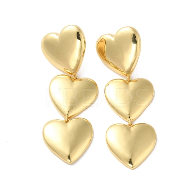 Long-Lasting Plated Brass Triple Heart Long Dangle Stud Earrings for Women EJEW-K093-28G-1