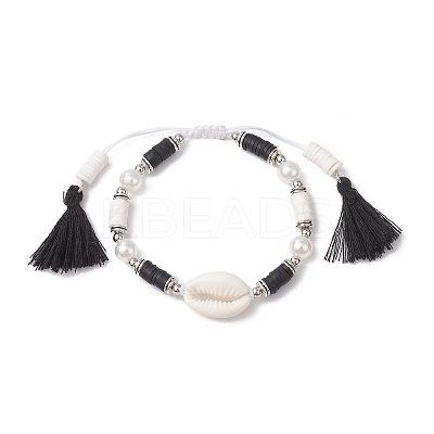 Natural Cowrie Shell Braided Bead Bracelets BJEW-JB11498-1