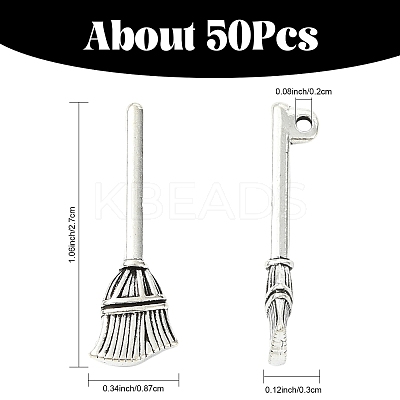 50Pcs Tibetan Style Zinc Alloy Broom Pendants TIBEP-YW0002-15-1