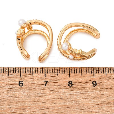 Star with Moon Brass Micro Pave Clear Cubic Zirconia Cuff Earrings EJEW-Z127-08G-1