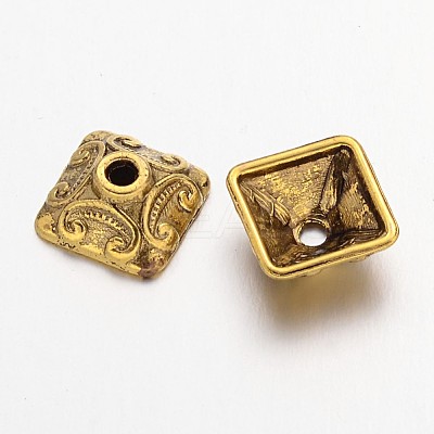 10mm Antique Golden Square Tibetan Style Bead Caps X-GLF0893Y-1