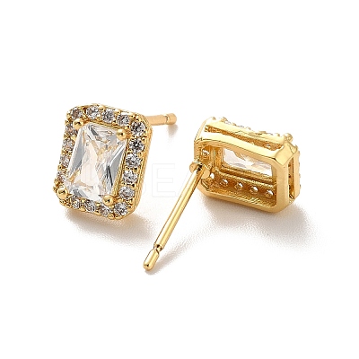 Clear Cubic Zirconia Rectangle Stud Earrings LS-EJEW-K093-20G-1