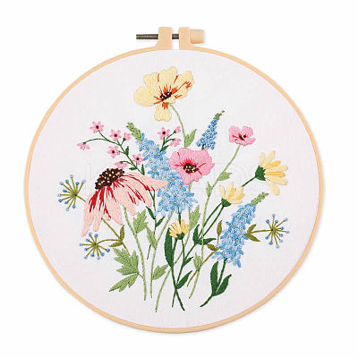 DIY Flower & Leaf Pattern Embroidery Kits SENE-PW0005-004A-1