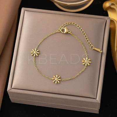 304 Stainless Steel Flower Link Bracelets LS-BJEW-Q040-06G-1