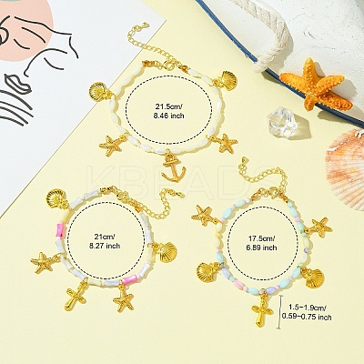 Starfish & Shell & Cross Alloy Charm Bracelet BJEW-FS00016-1