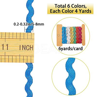 6 Yards 6 Colors Polyester Wavy Fringe Trim Ribbon LS-OCOR-WH0080-44B-1