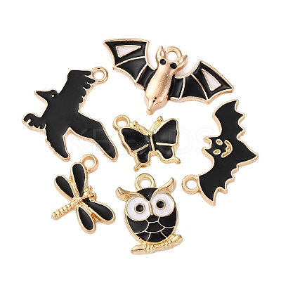 24Pcs 6 Styles Light Gold Alloy Enamel Pendants ENAM-FP0002-40-1