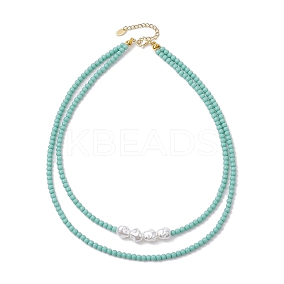 Plastic Imitation Pearl with Glass Necklace NJEW-JN04850-1