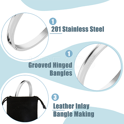 3Pcs Egg Shaped 201 Stainless Steel Grooved Hinged Bangles STAS-UN0048-68-1