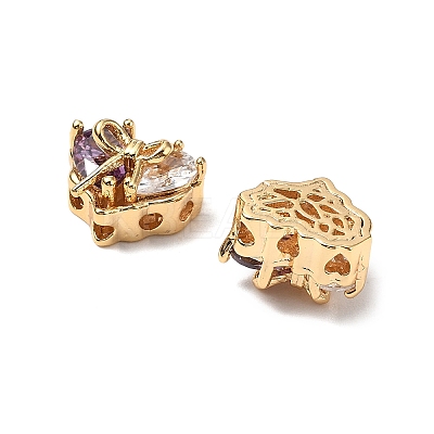 Brass Micro Pave Cubic Zirconia Beads KK-A259-20G-02-1