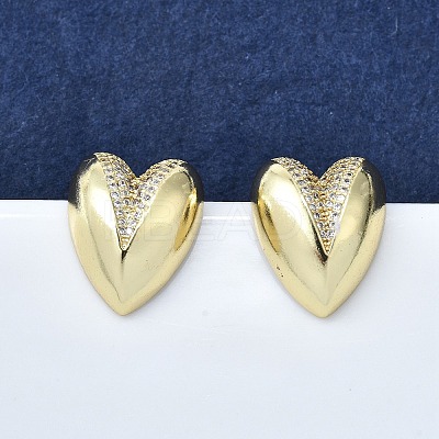 Brass Micro Pave Clear Cubic Zirconia Stud Earrings for Women EJEW-F363-06G-1