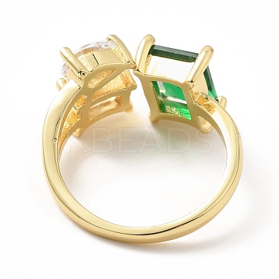 Cubic Zirconia Heart and Rectangle Open Cuff Ring RJEW-H101-06G-1