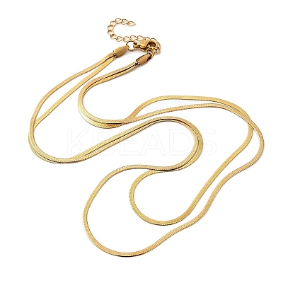 304 Stainless Steel Flat Snake Chain Double Chain Necklaces NJEW-Q039-01G-1