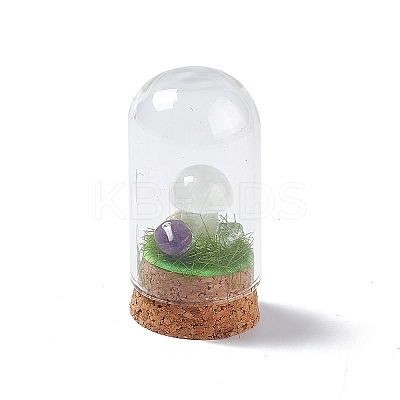 Natural Quartz Crystal Mushroom Display Decoration with Glass Dome Cloche Cover G-E588-03I-1