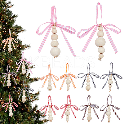 30Pcs 10 Styles Wooden Beaded Pendant Decorations HJEW-AB00736-1