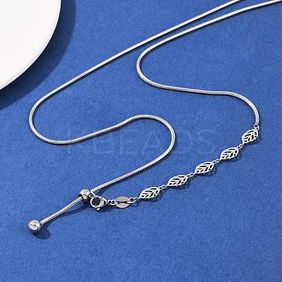 Adjustable 304 Stainless Steel Leaf Link Slider Lariat Necklaces for Women NJEW-B133-01P-1