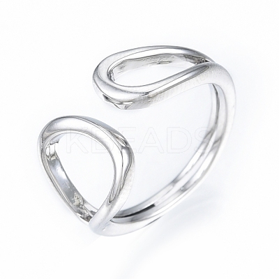 Brass Wire Wrap Teardrop Open Cuff Ring for Women RJEW-T001-96P-1