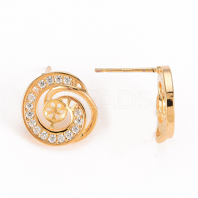 Brass Micro Pave Clear Cubic Zirconia Stud Earring Findings KK-S356-245-NF-1