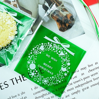 Christmas Theme Square Self-Adhesive Plastic Cookie Bags BAKE-PW0007-163A-02-1
