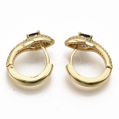 Brass Micro Pave Cubic Zirconia Huggie Hoop Earrings EJEW-S208-057A-1
