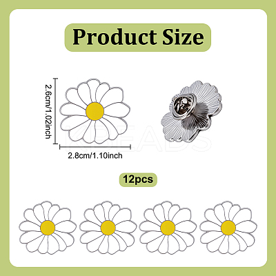 12Pcs White Daisy Enamel Pins JEWB-PH0001-49A-1